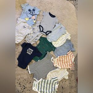 Baby Boys 12-Pack Short Sleeve Onesies - Blue & Neutral Mix